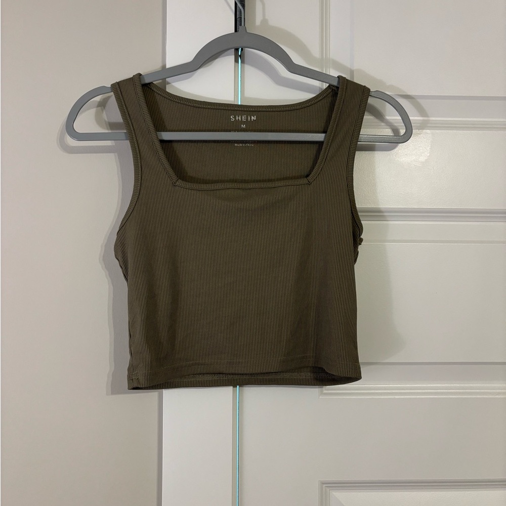 SHEIN Olive Ribbed Tank Top